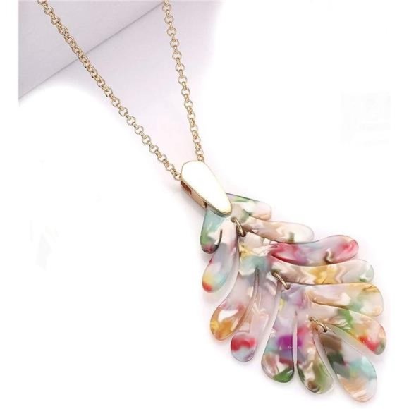 ARATLENCH Acrylic Pendant necklace Earrings – Long Statement Leaf Charm Necklace - Picture 5 of 8